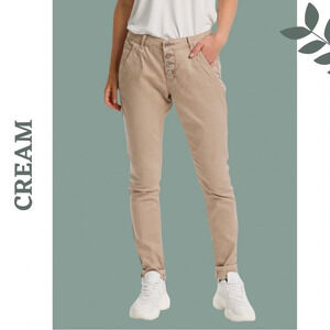 Cream Baily Regular Fit Cotton
TwillPant Exposed Button Detail  Size
28 Tan